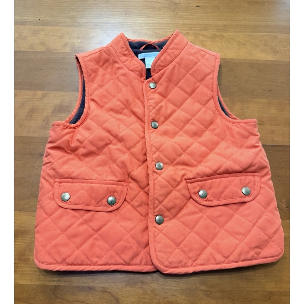 Janie and Jack Boys Orange Quilted Snap Front Insulated Vest w/ Pockets 6